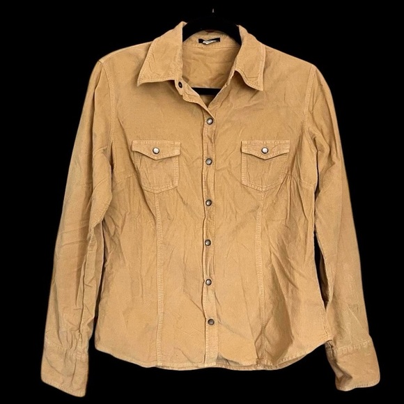 J. Crew Tops - J.Crew Corduroy fitted western style Top snap closure long sleeve tan color SZ:L